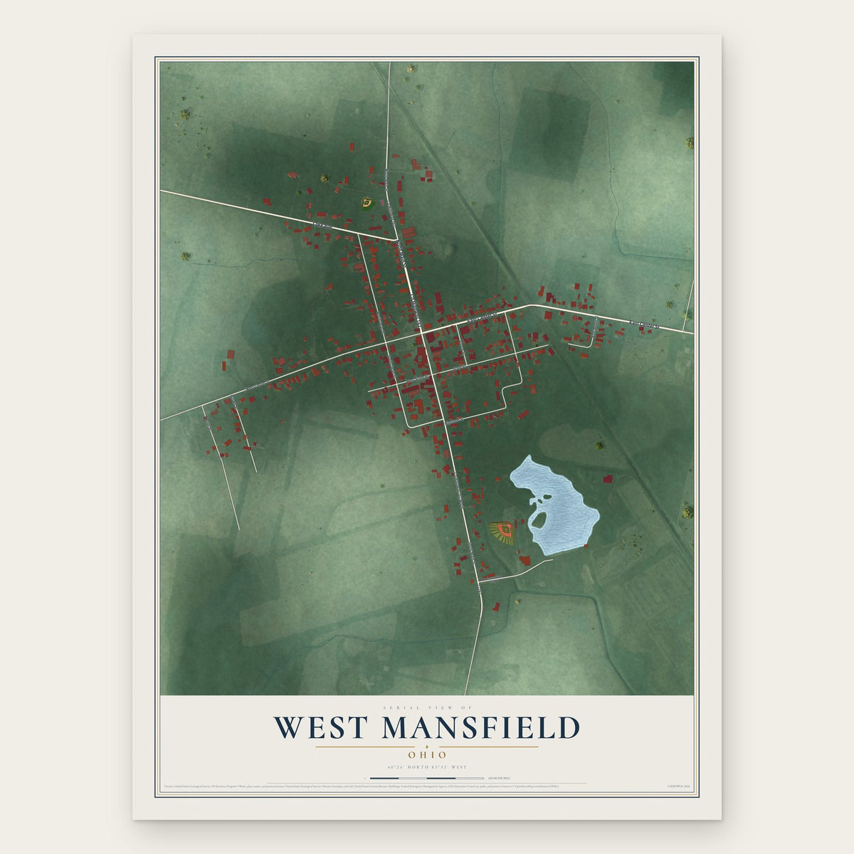West Mansfield, Ohio map print, the full design