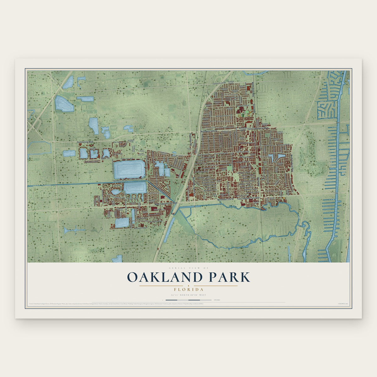 Oakland Park, Florida map print, the full design