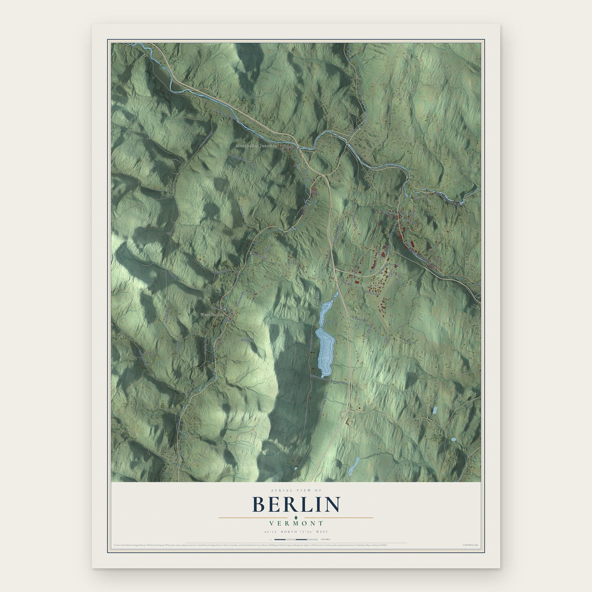 Berlin, Vermont map print, the full design