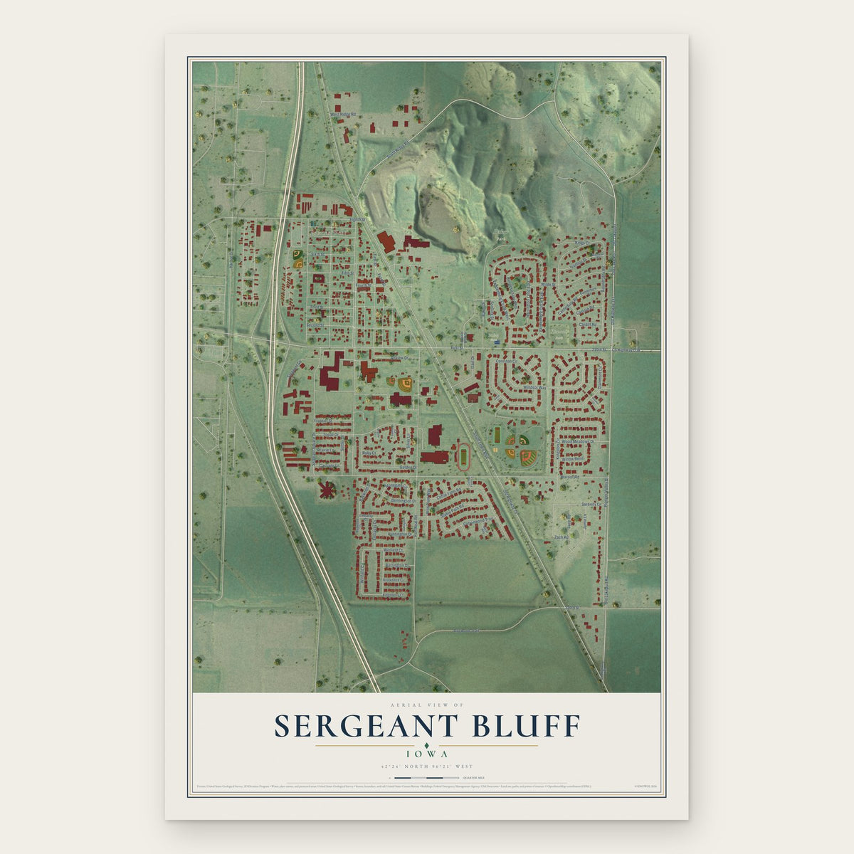 Sergeant Bluff, Iowa map print, the full design