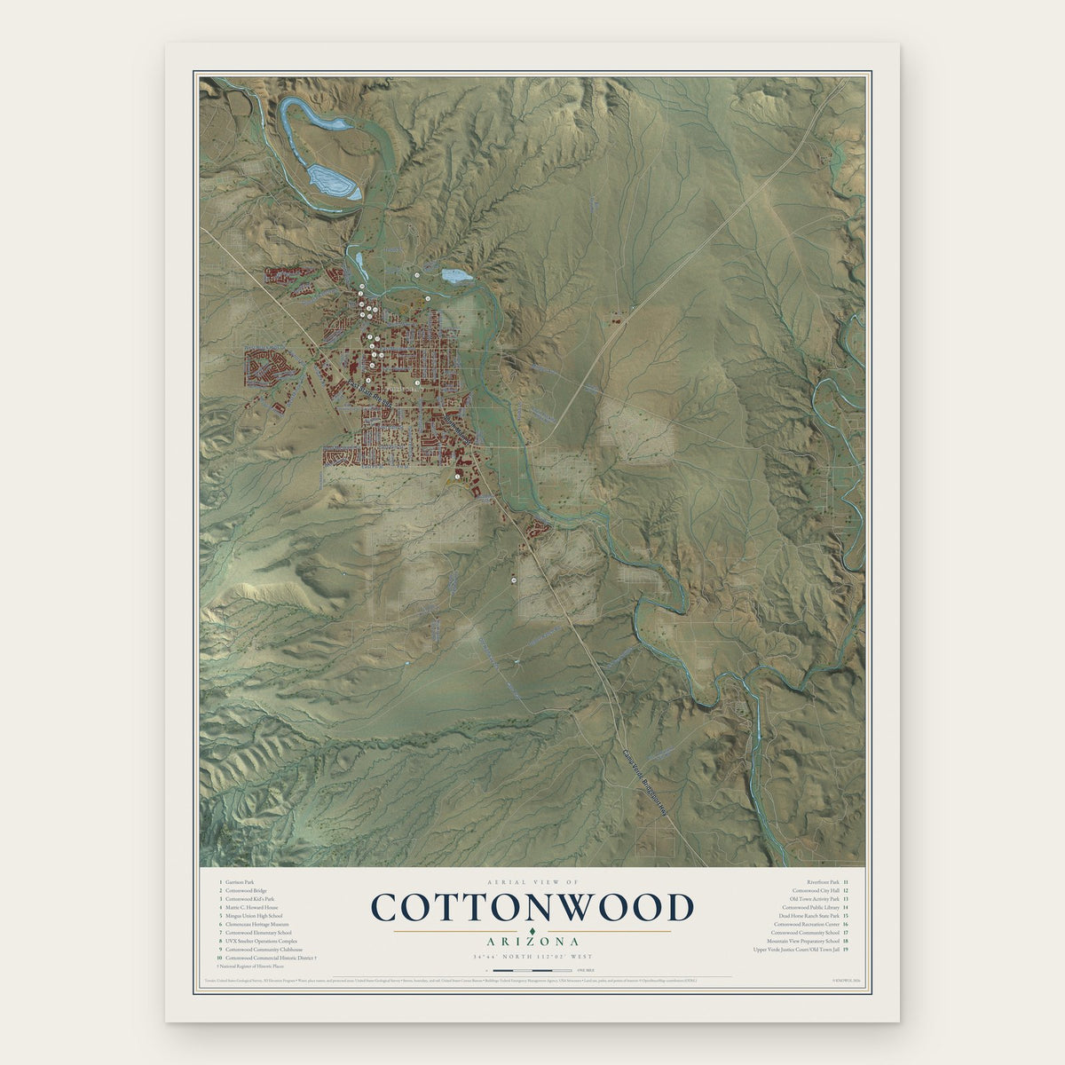 Cottonwood, Arizona map print, the full design
