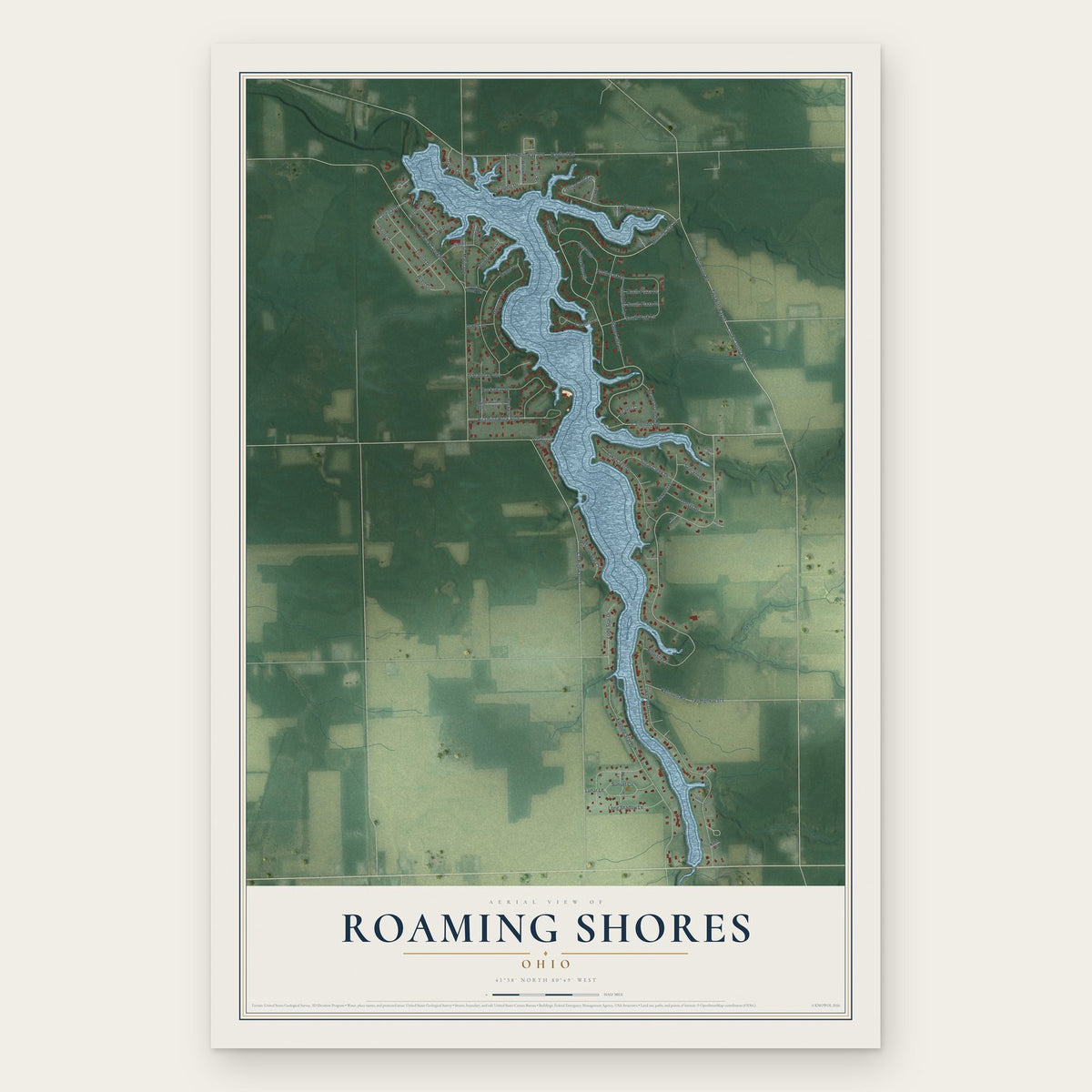 Roaming Shores, Ohio map print, the full design