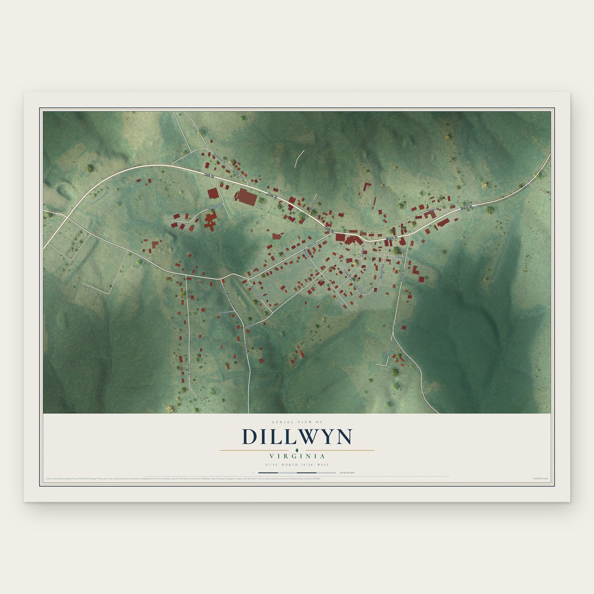 Dillwyn, Virginia map print, the full design