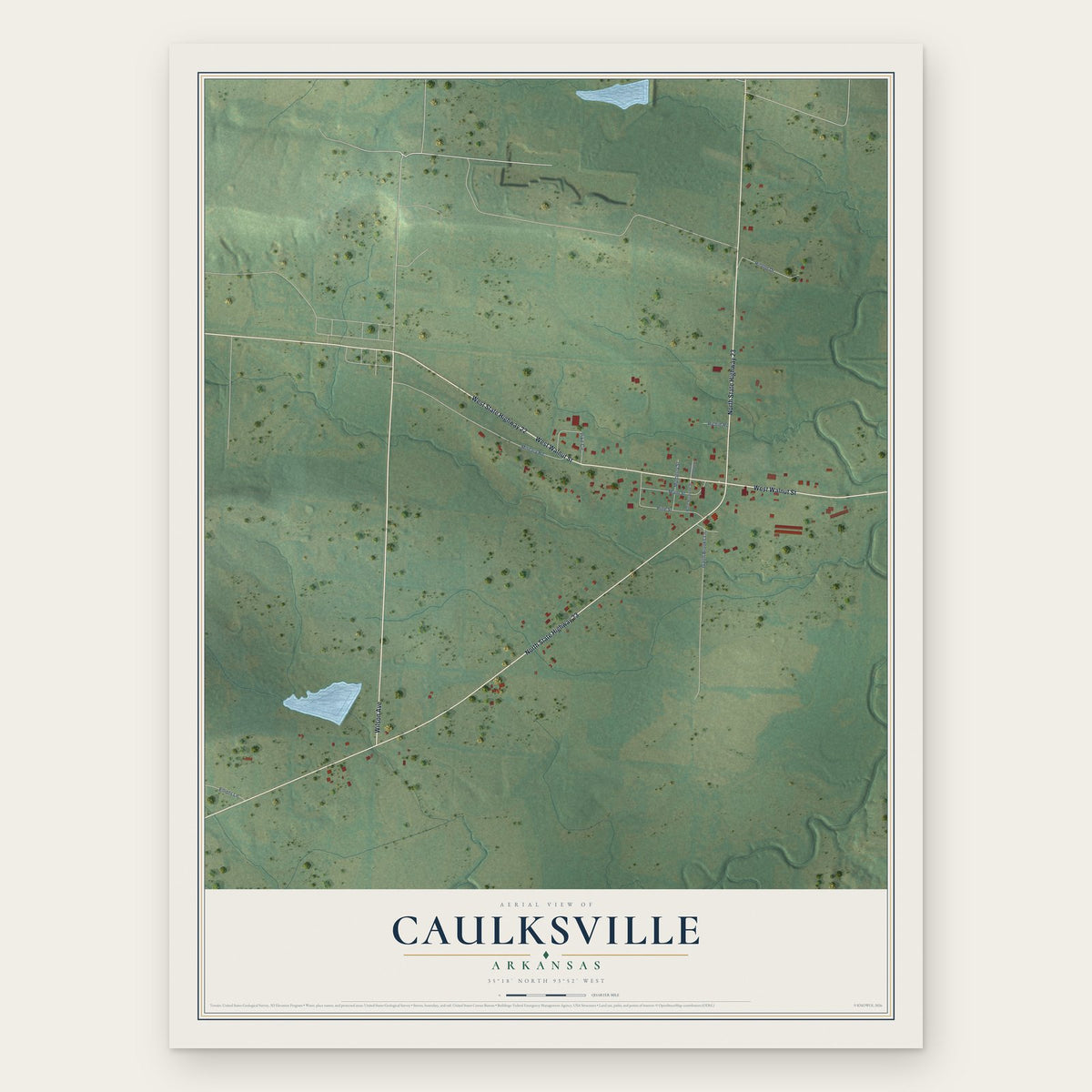 Caulksville, Arkansas map print, the full design
