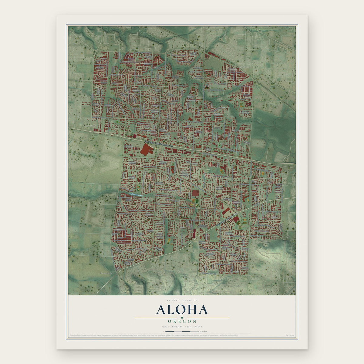 Aloha, Oregon map print, the full design