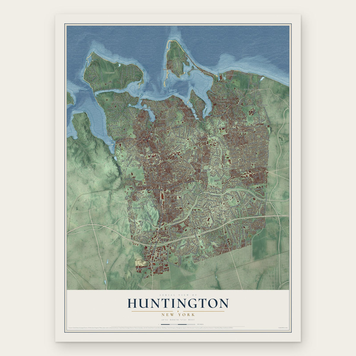 Huntington, New York map print, the full design