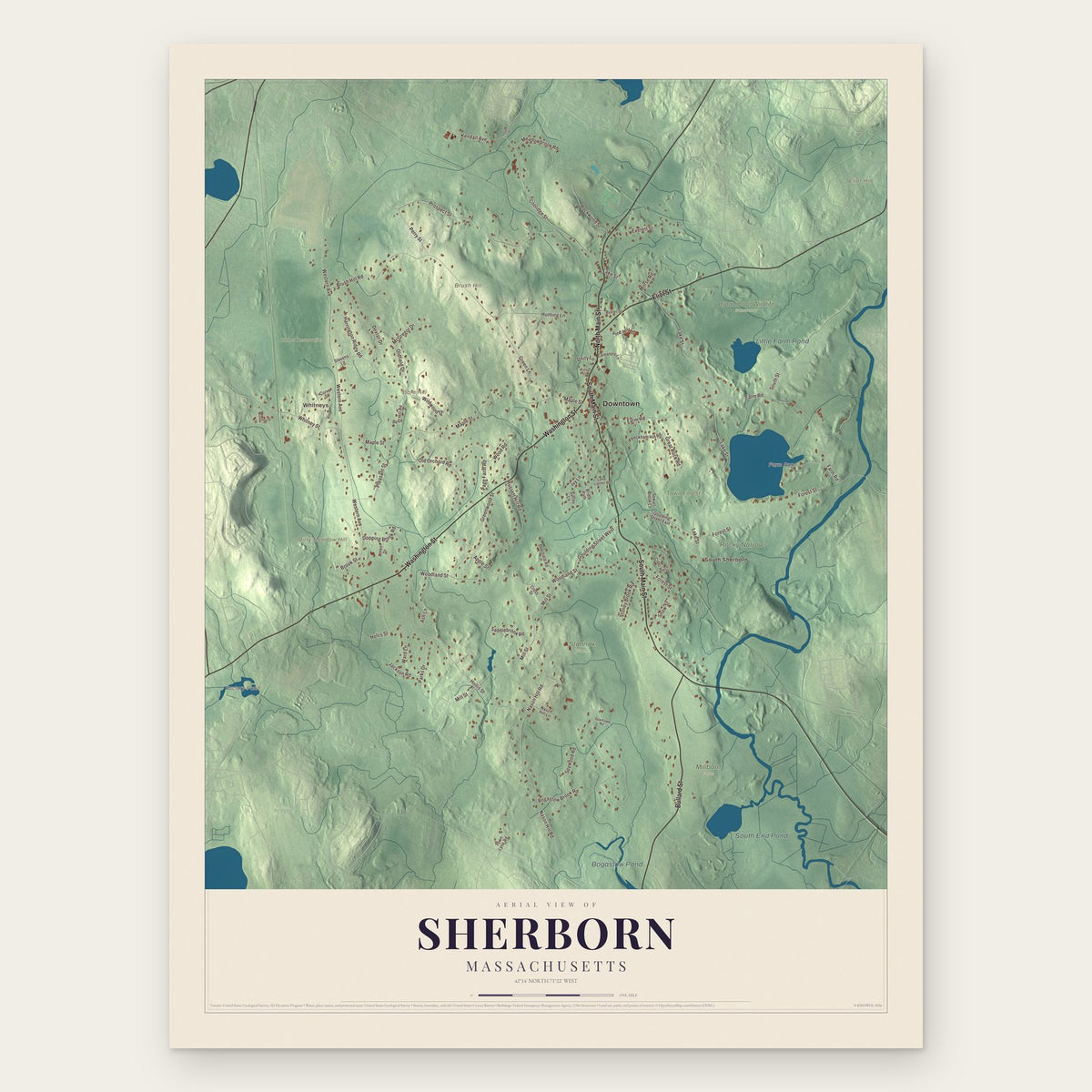 Sherborn, Massachusetts map print, the full design