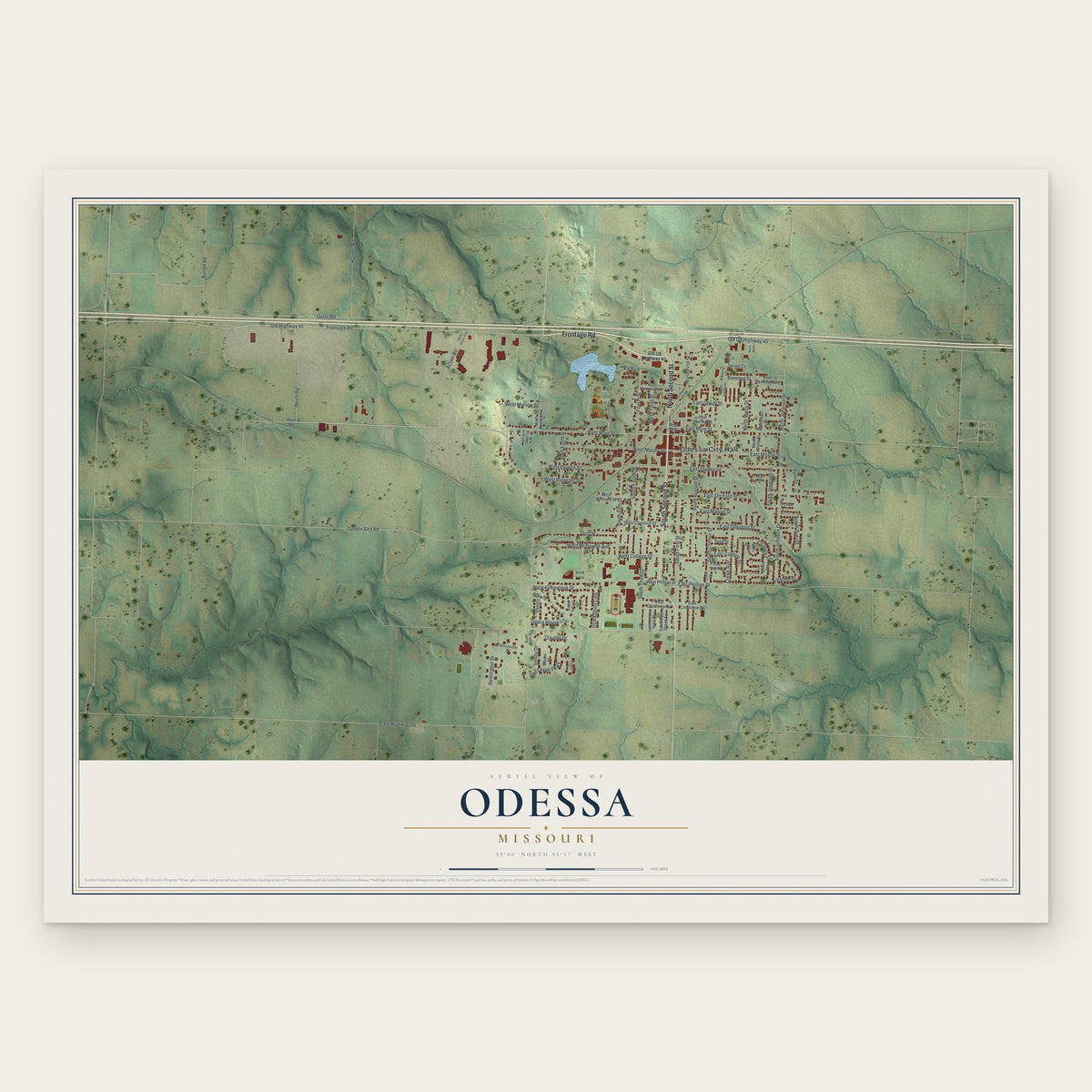 Odessa, Missouri map print, the full design