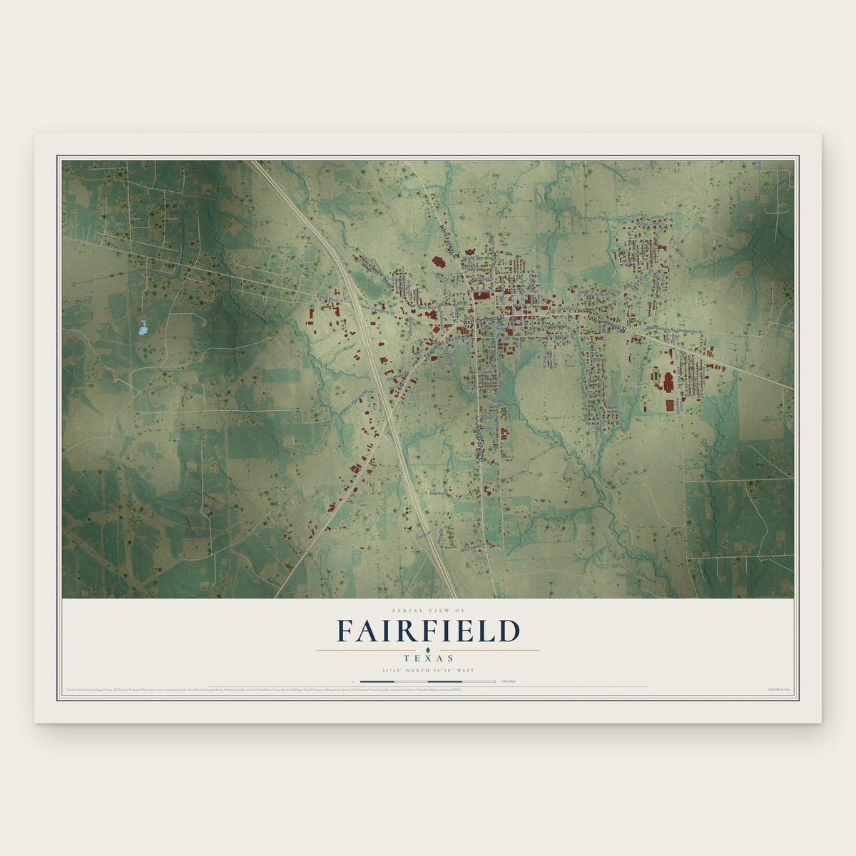 Fairfield, Texas map print, the full design