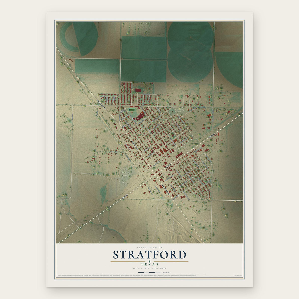 Stratford, Texas map print, the full design