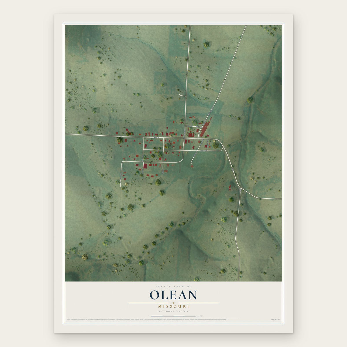 Olean, Missouri map print, the full design