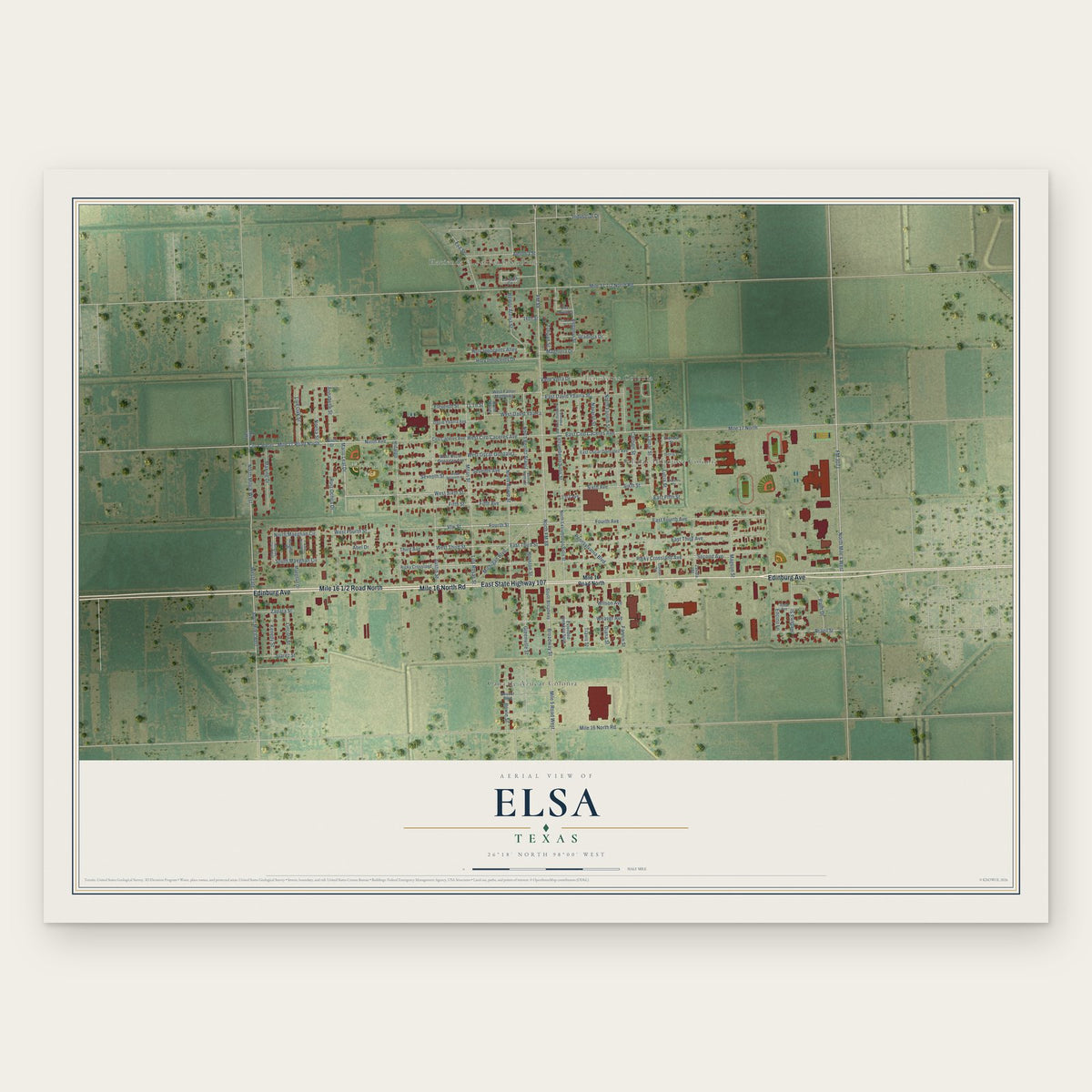 Elsa, Texas map print, the full design
