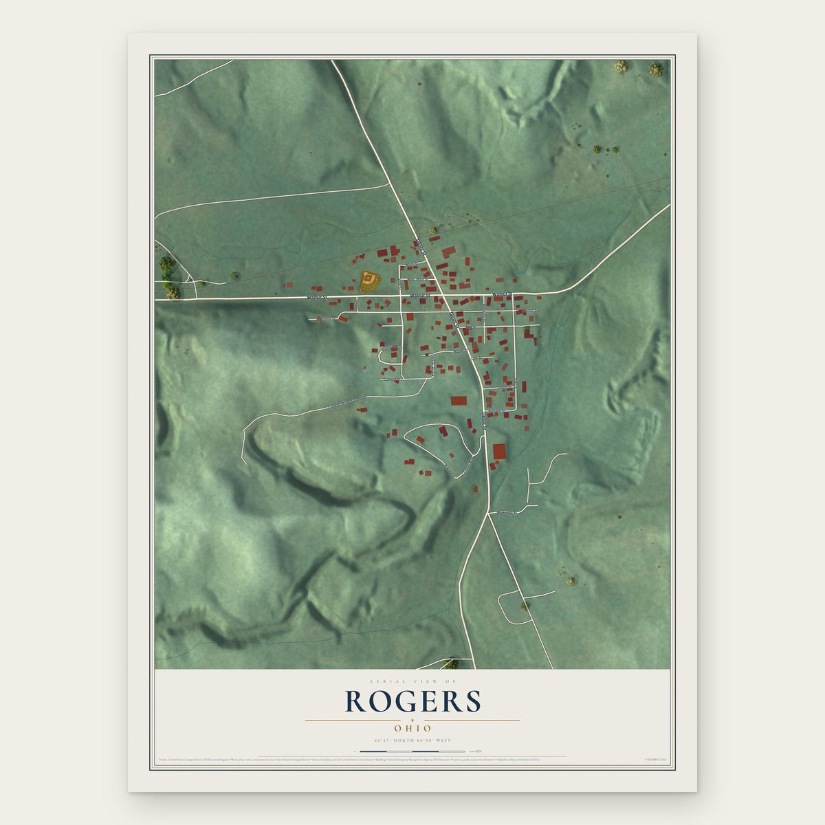 Rogers, Ohio map print, the full design