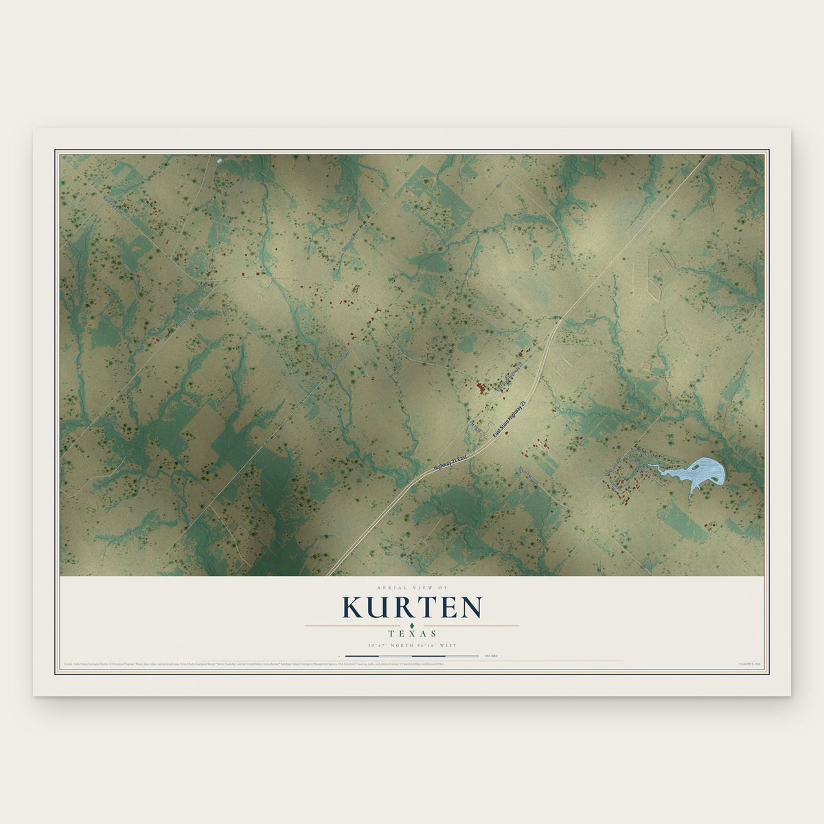 Kurten, Texas map print, the full design