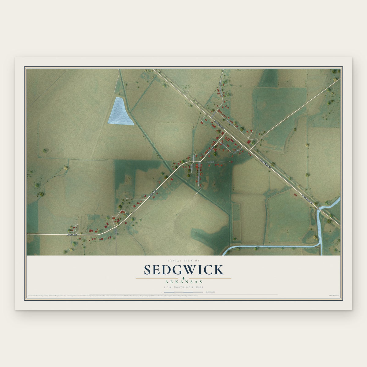 Sedgwick, Arkansas map print, the full design