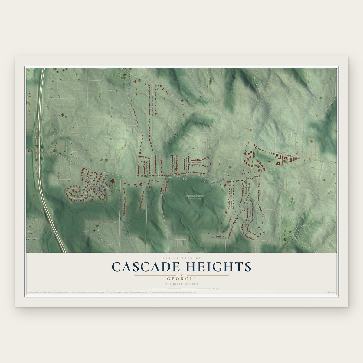 Cascade Heights, Georgia map print, the full design