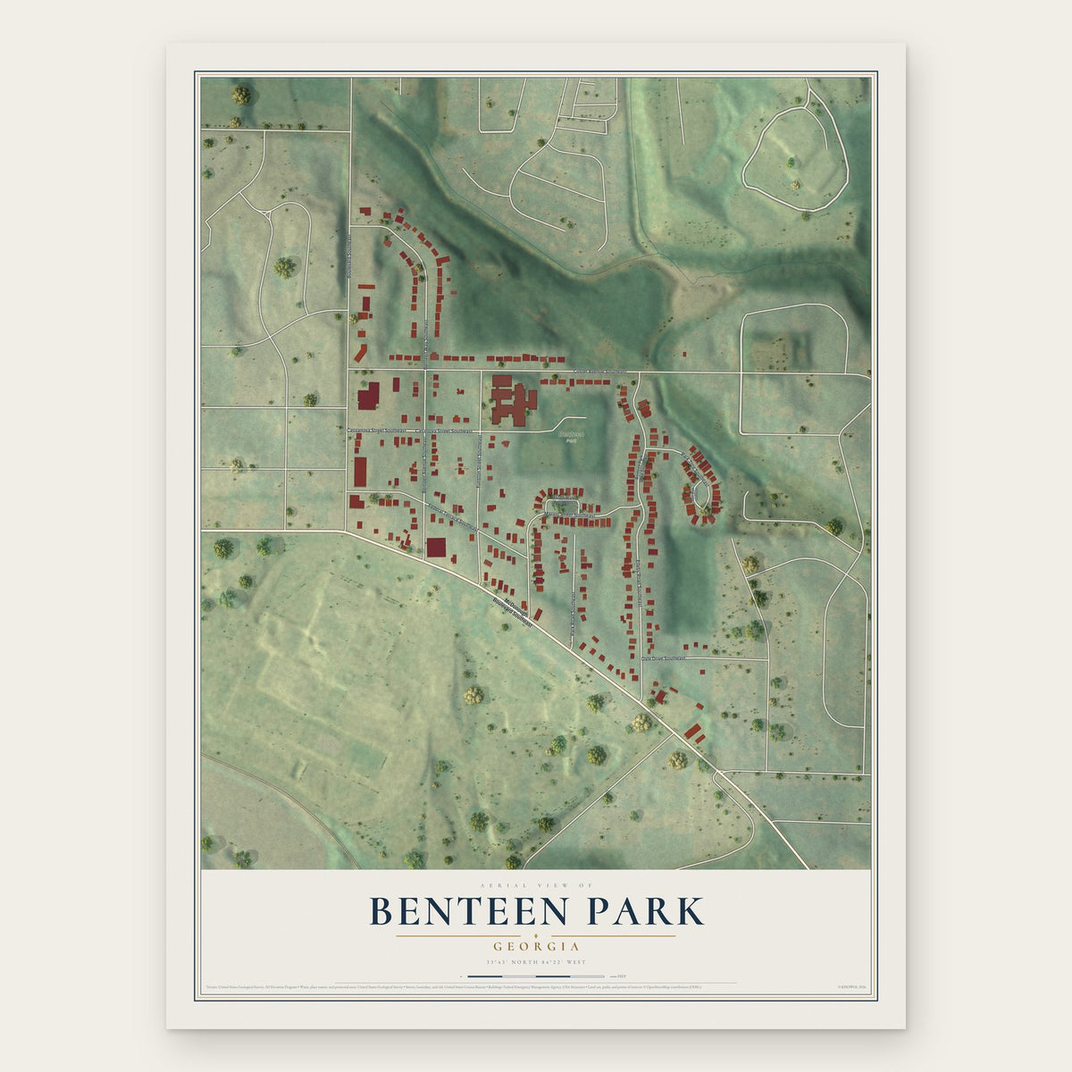 Benteen Park, Georgia map print, the full design