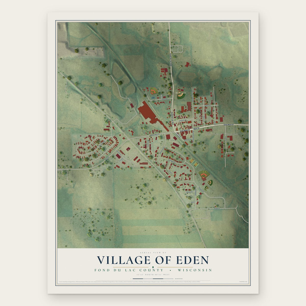 Eden, Wisconsin map print, the full design