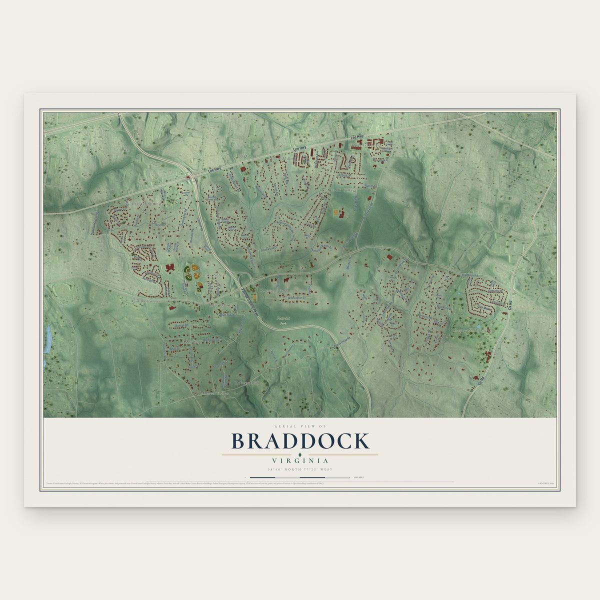 Braddock, Virginia map print, the full design