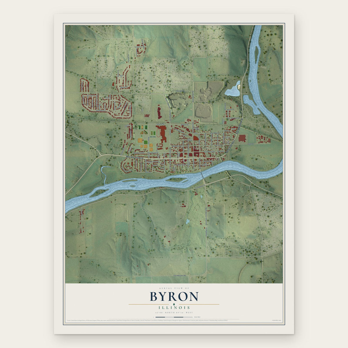 Byron, Illinois map print, the full design