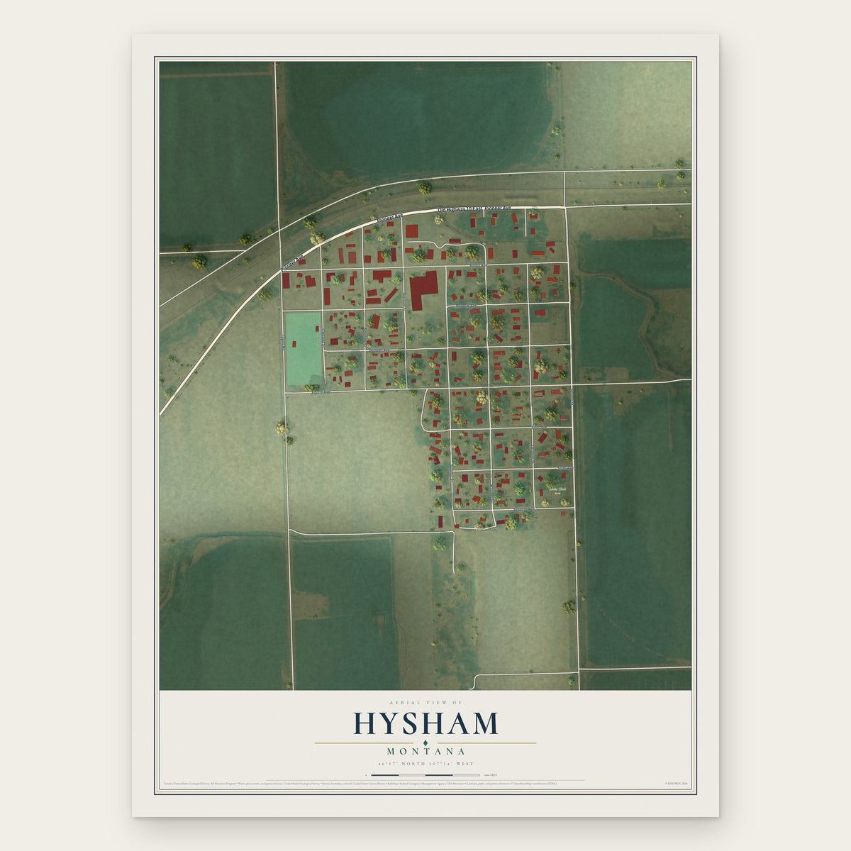 Hysham, Montana map print, the full design
