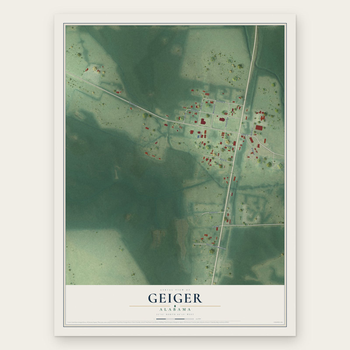 Geiger, Alabama map print, the full design