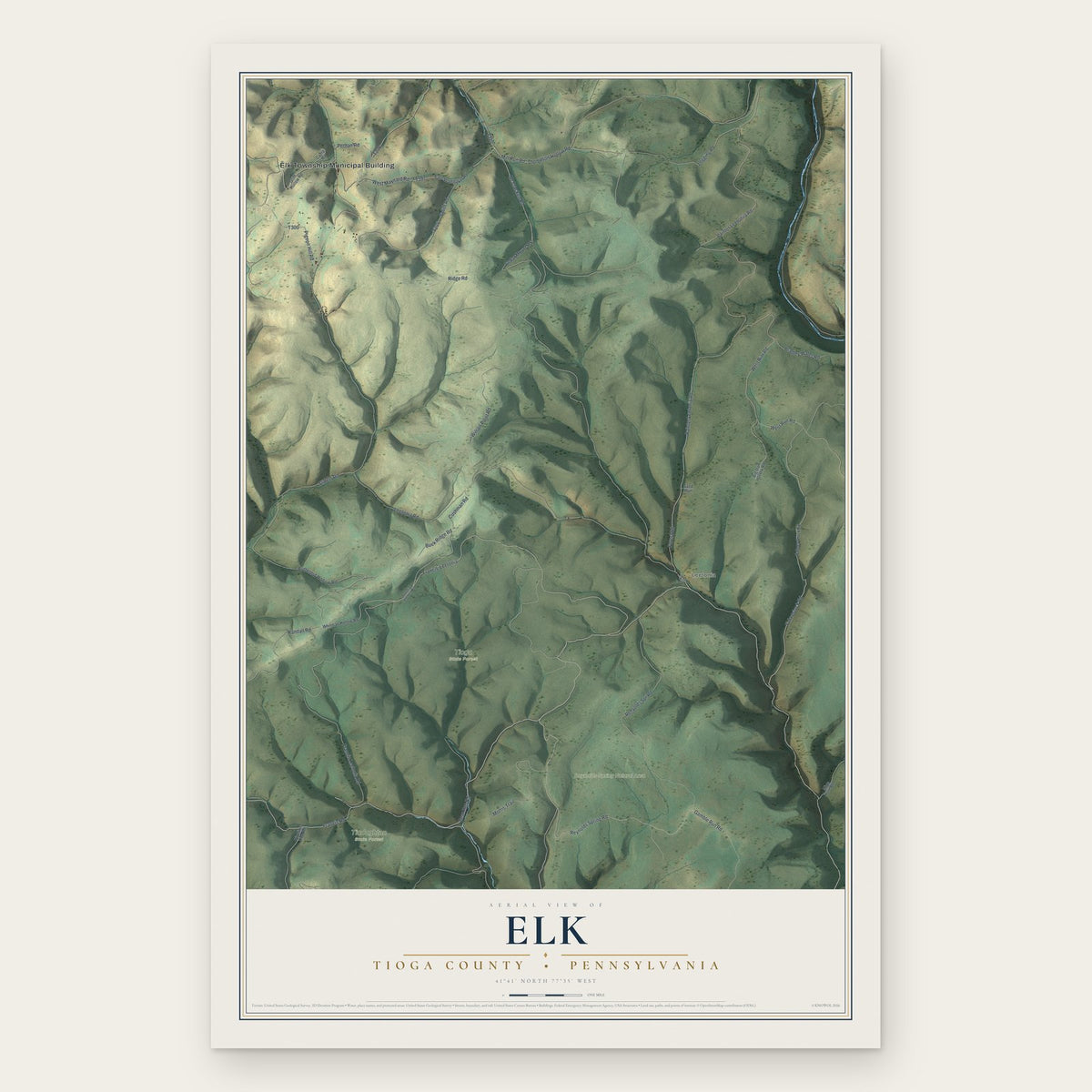 Elk, Tioga County, Pennsylvania map print, the full design