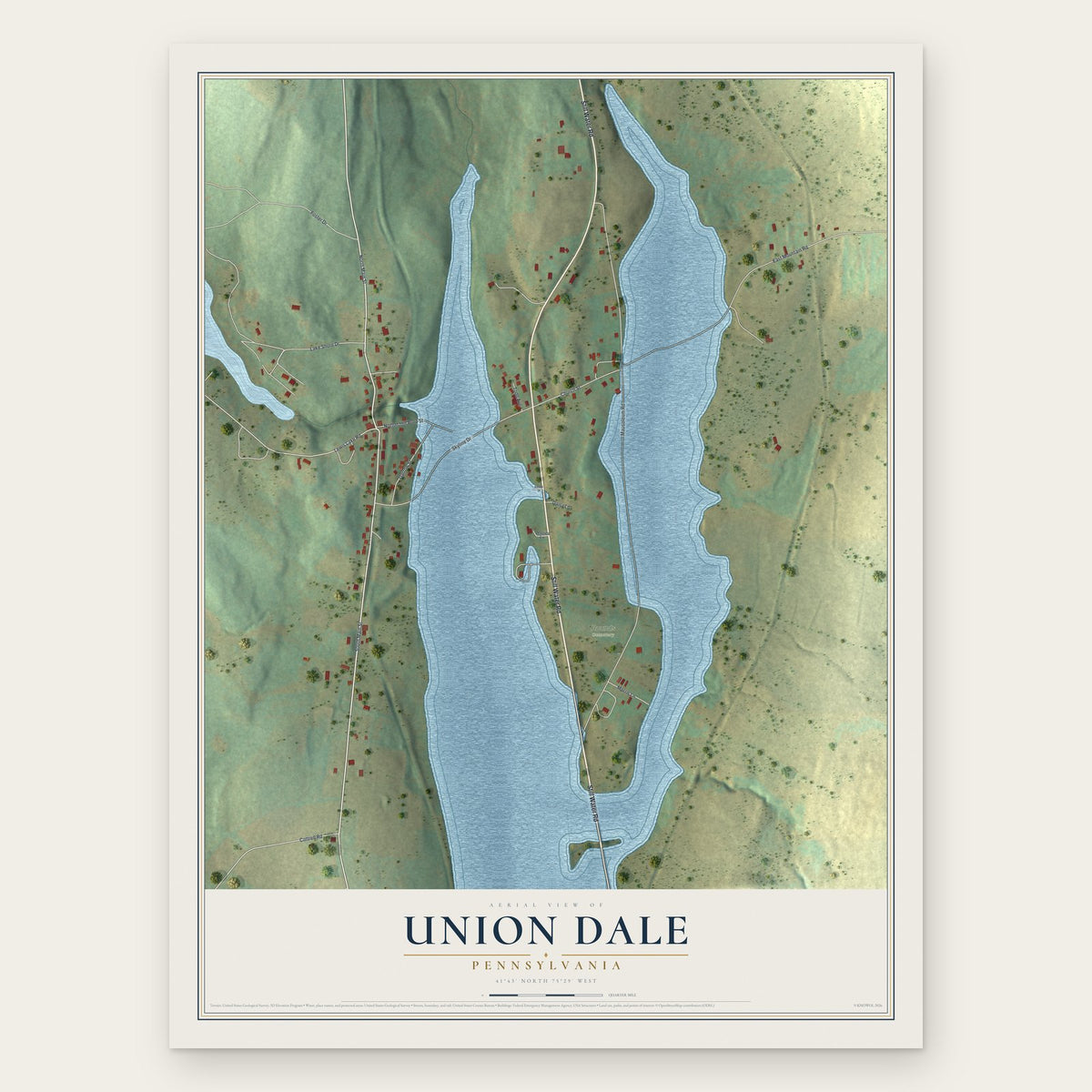 Union Dale, Pennsylvania map print, the full design