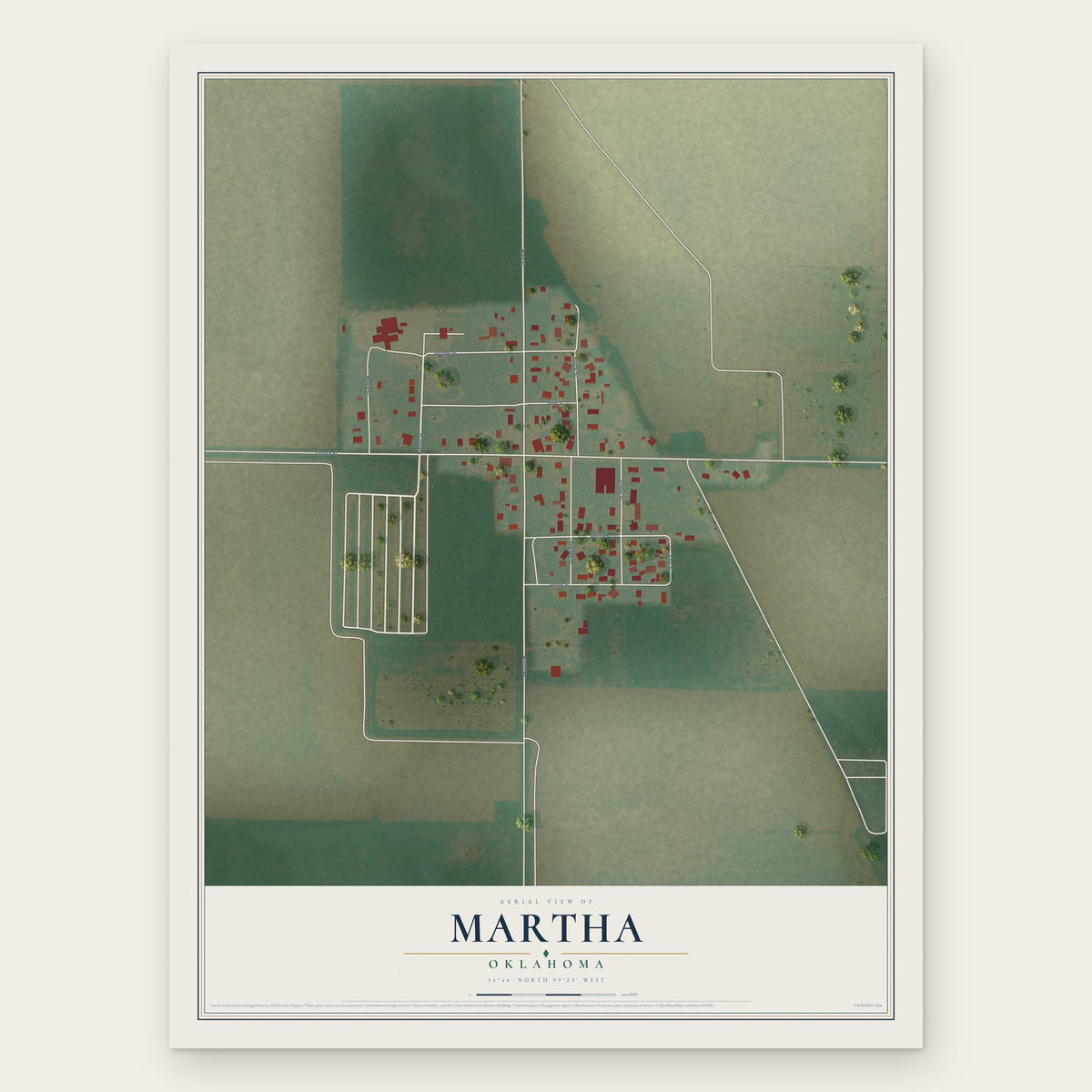 Martha, Oklahoma map print, the full design