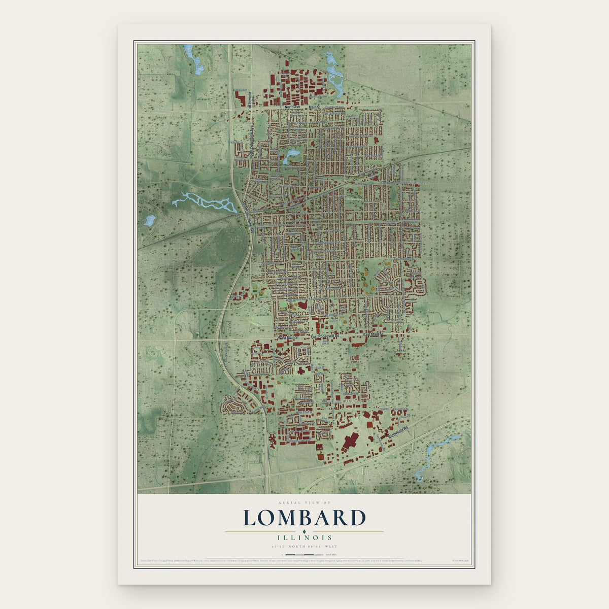 Lombard, Illinois map print, the full design