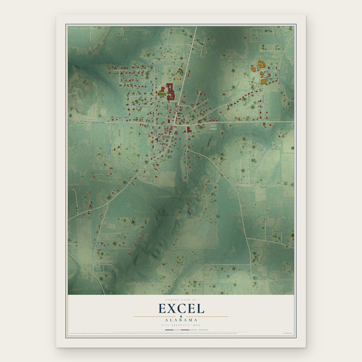Excel, Alabama map print, the full design