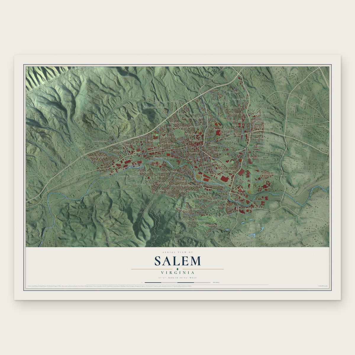 Salem, Virginia map print, the full design