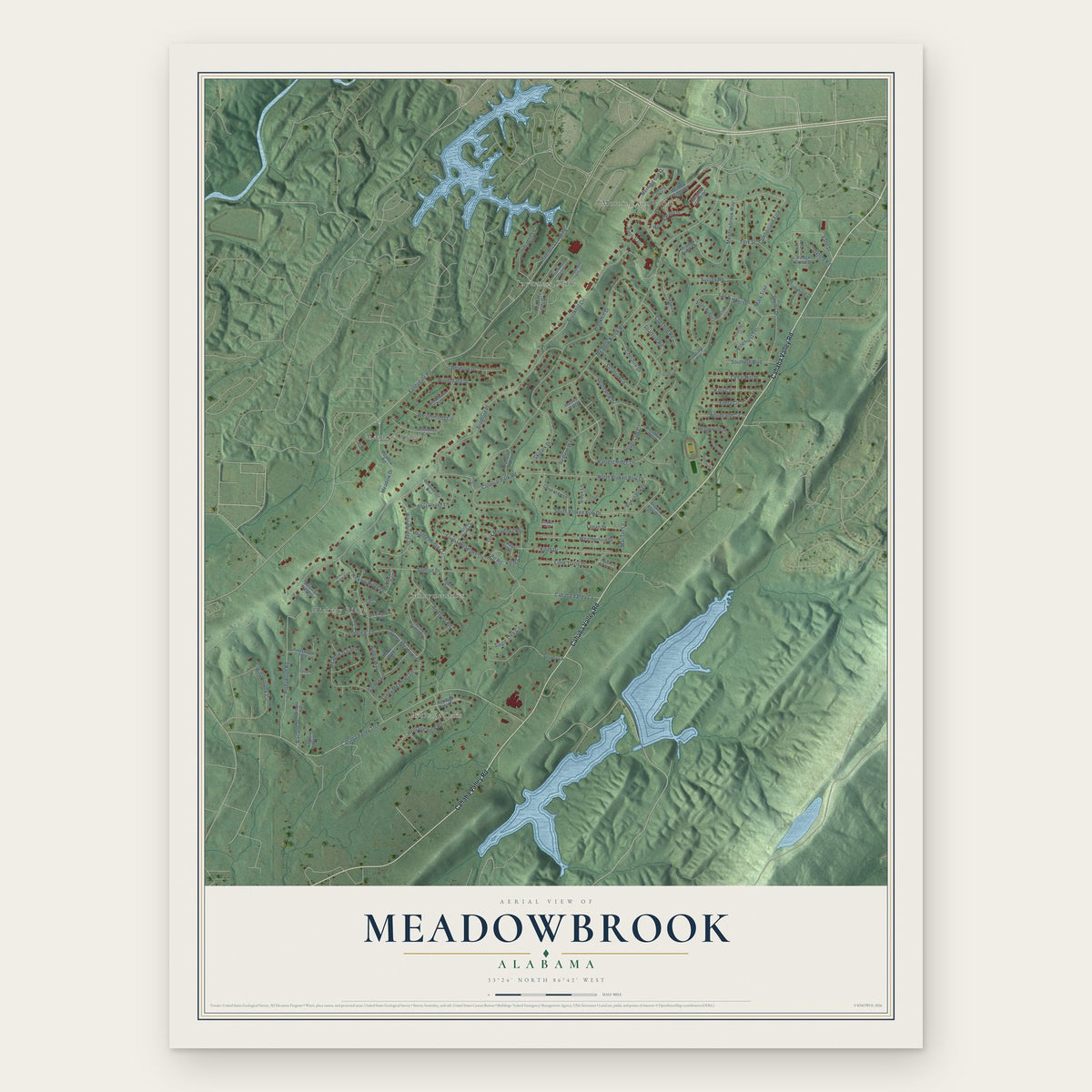 Meadowbrook, Alabama map print, the full design