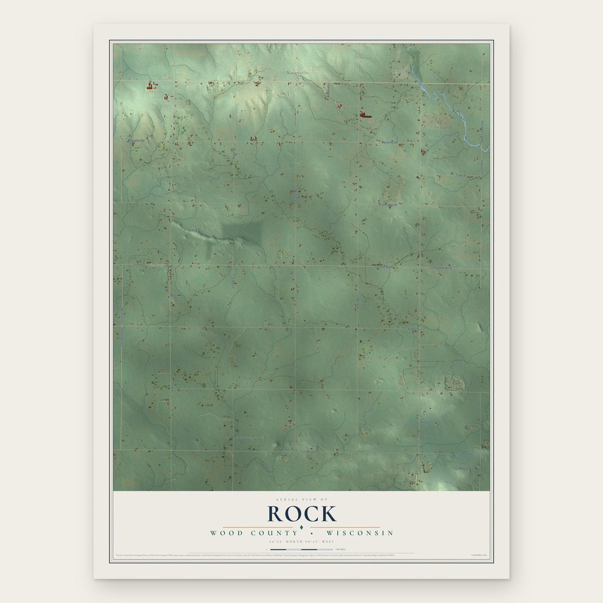 Rock, Wood County, Wisconsin map print, the full design