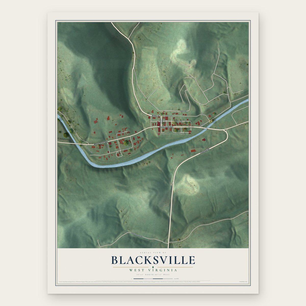 Blacksville, West Virginia map print, the full design