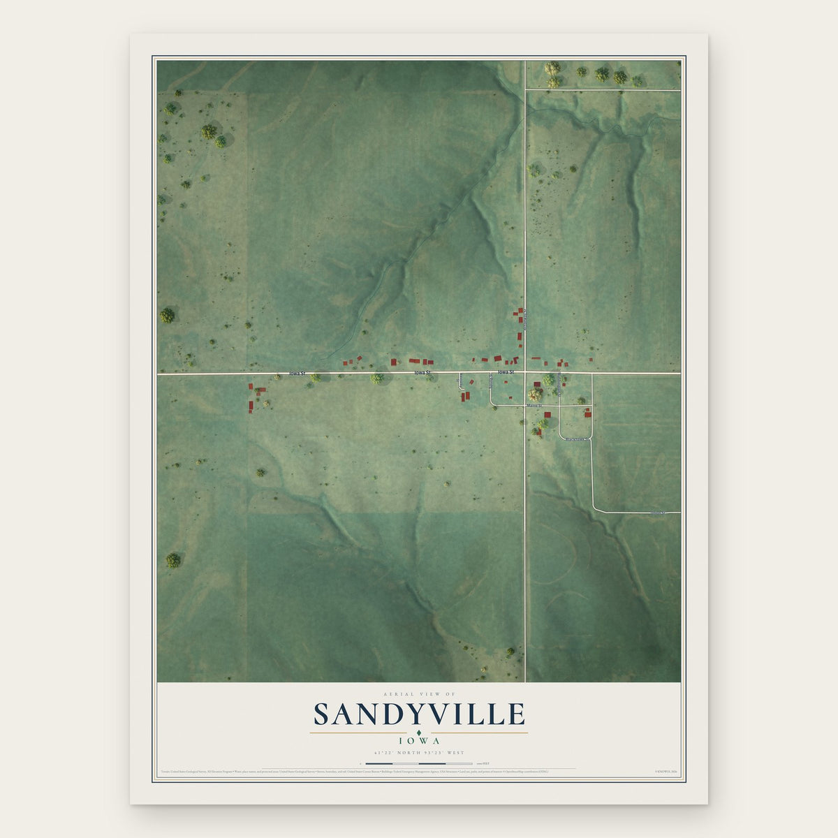 Sandyville, Iowa map print, the full design