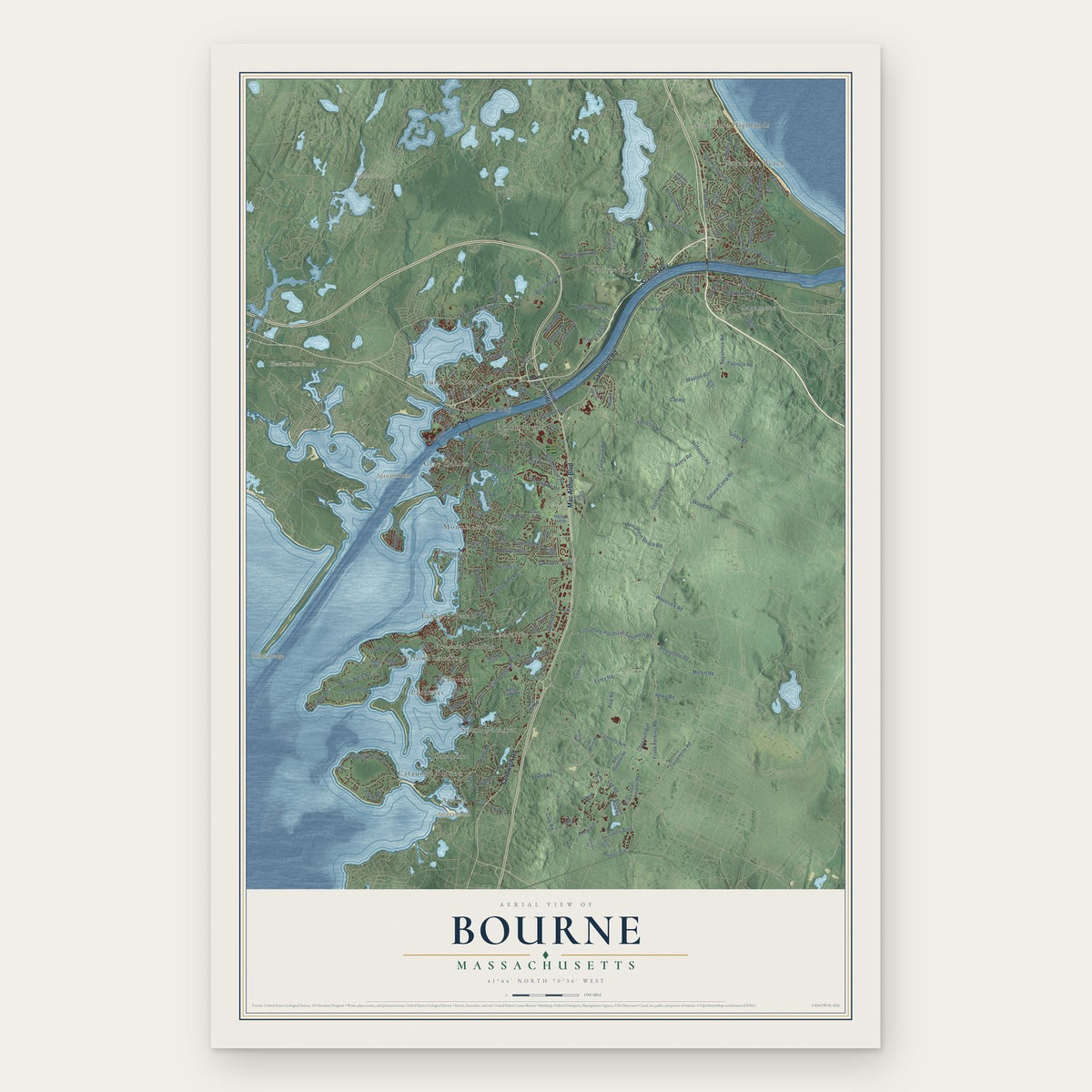 Bourne, Massachusetts map print, the full design