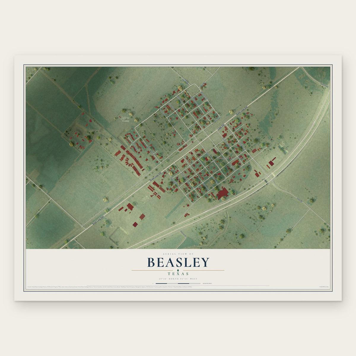 Beasley, Texas map print, the full design