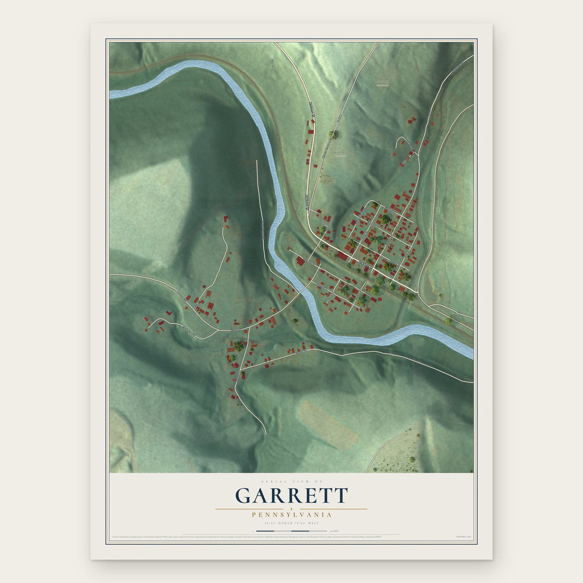 Garrett, Pennsylvania map print, the full design