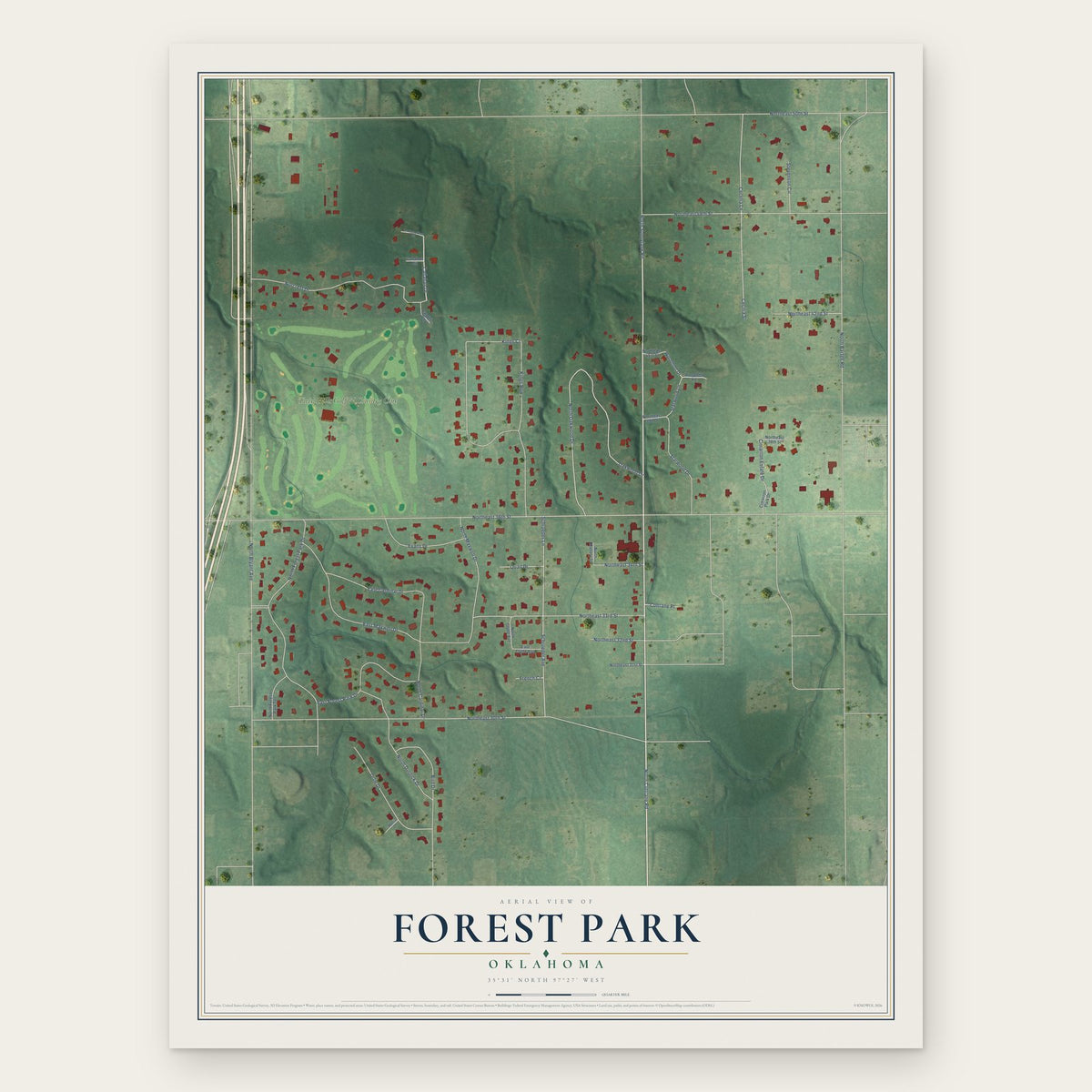 Forest Park, Oklahoma map print, the full design