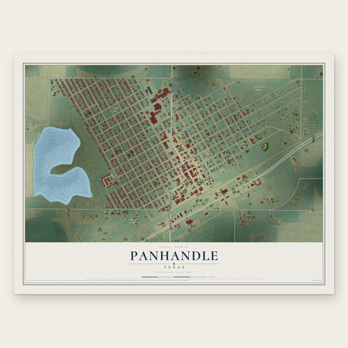 Panhandle, Texas map print, the full design