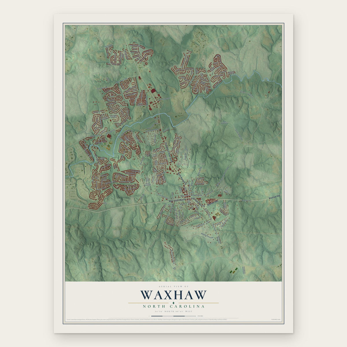 Waxhaw, North Carolina map print, the full design
