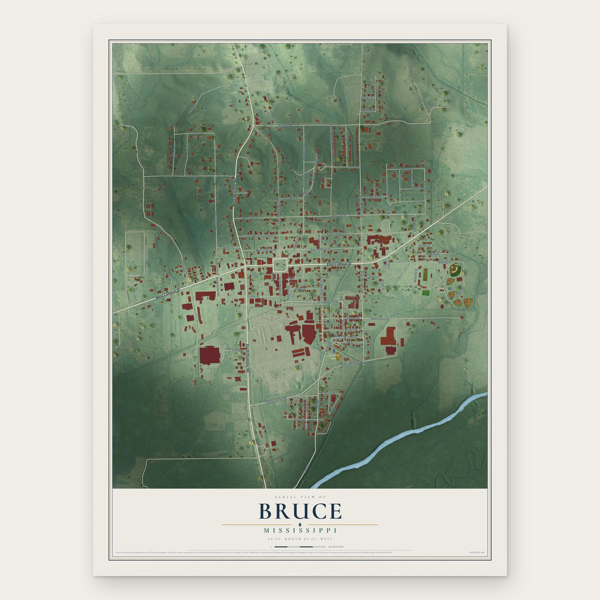 Bruce, Mississippi map print, the full design