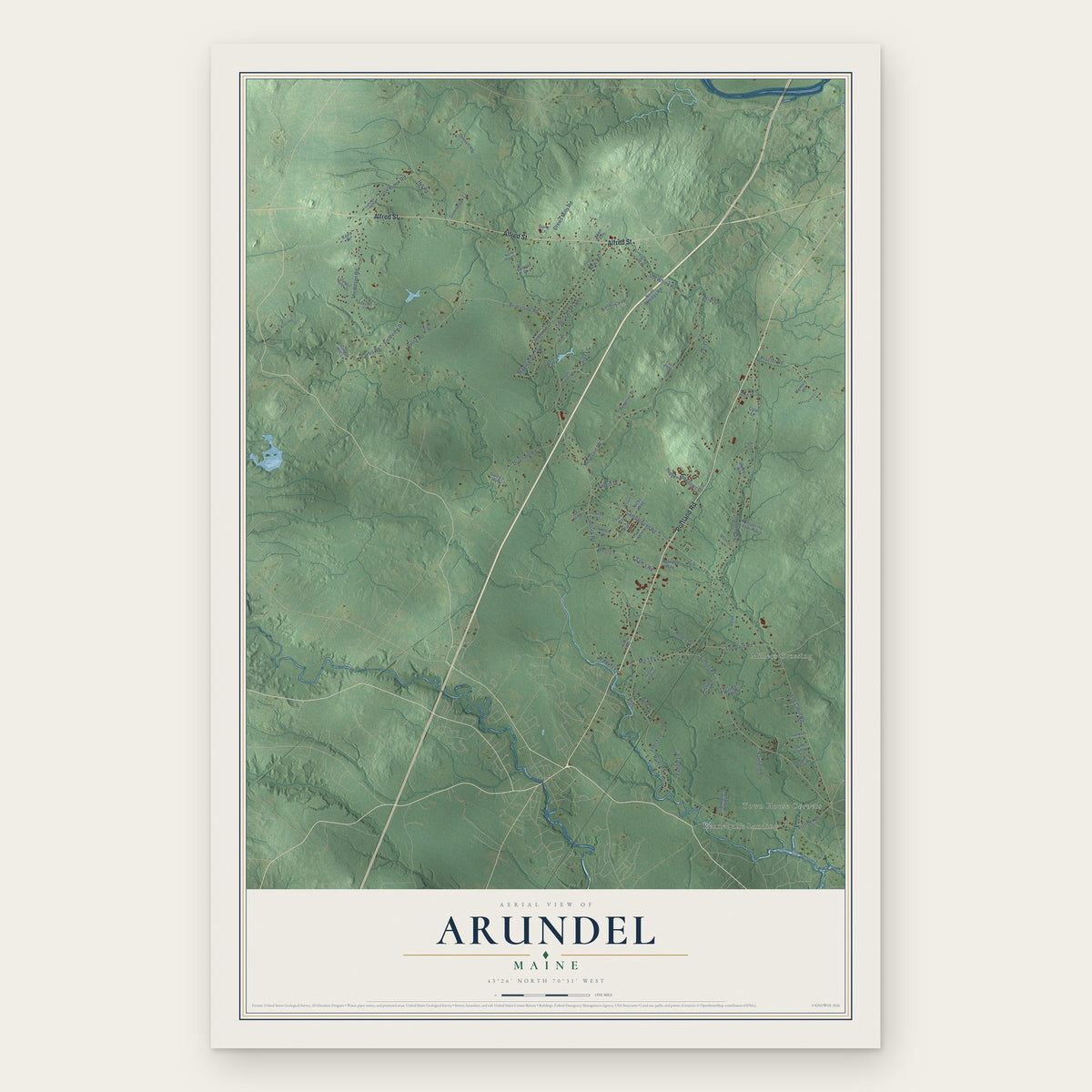 Arundel, Maine map print, the full design
