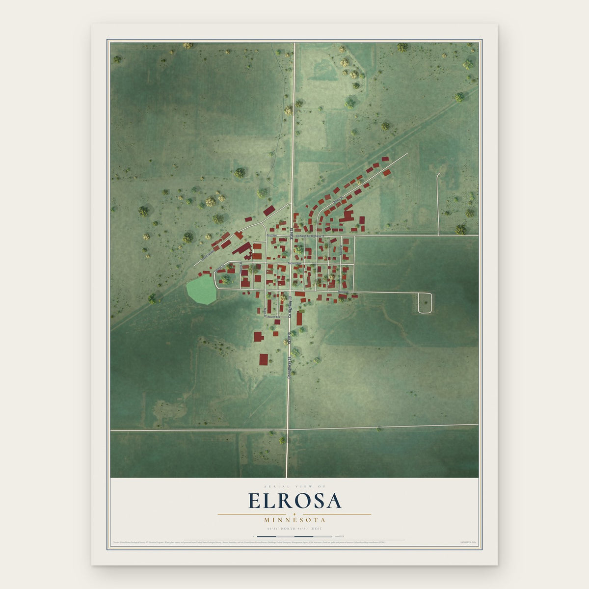 Elrosa, Minnesota map print, the full design