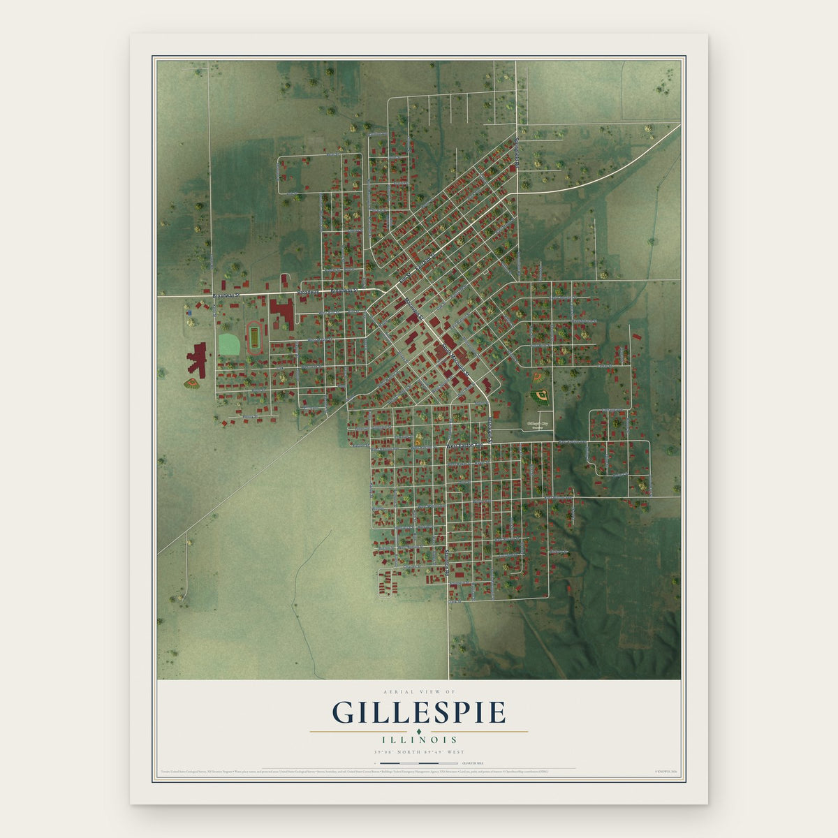 Gillespie, Illinois map print, the full design