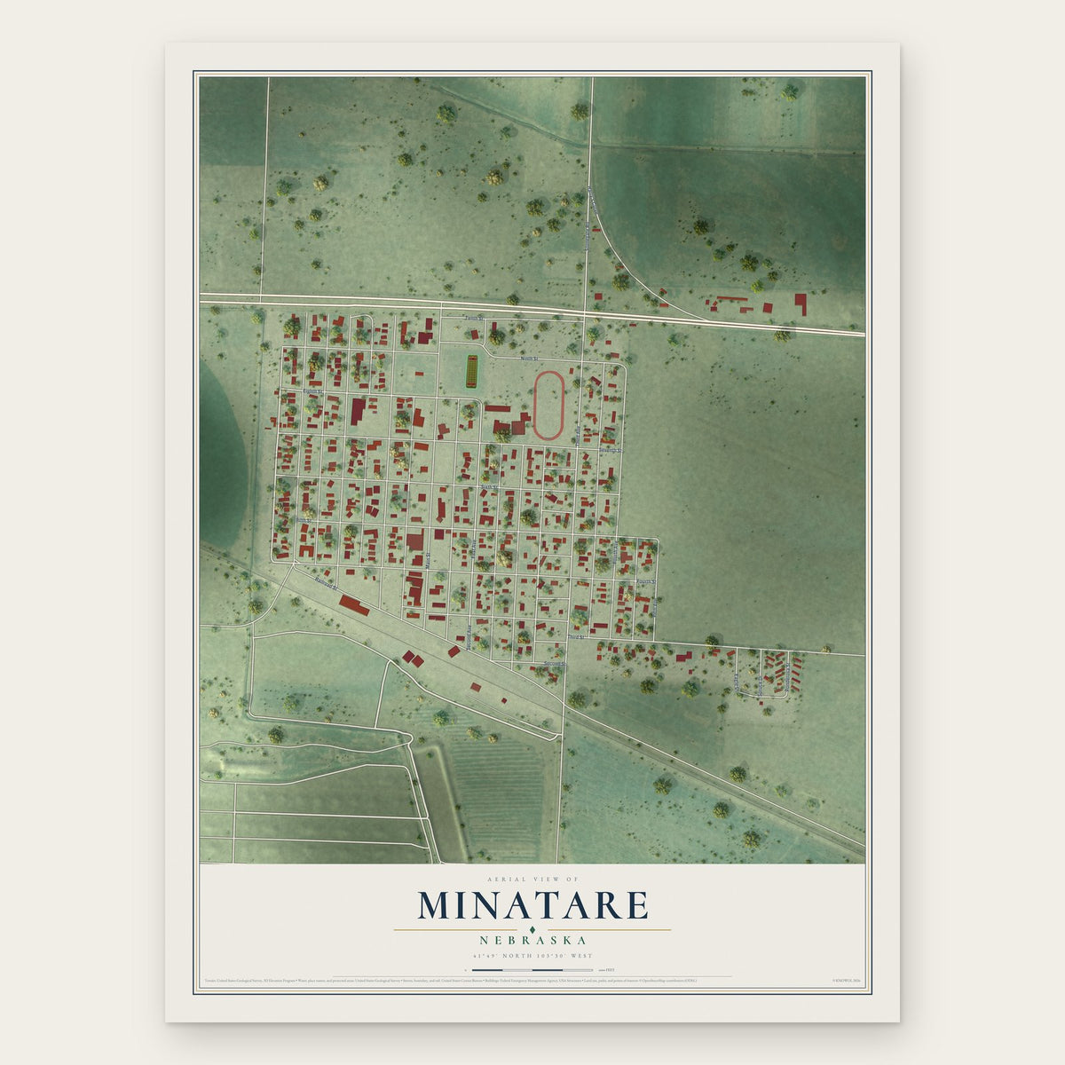 Minatare, Nebraska map print, the full design