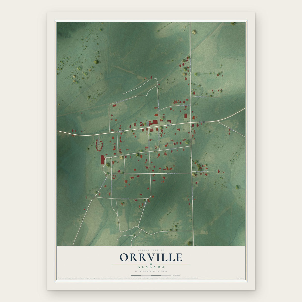 Orrville, Alabama map print, the full design