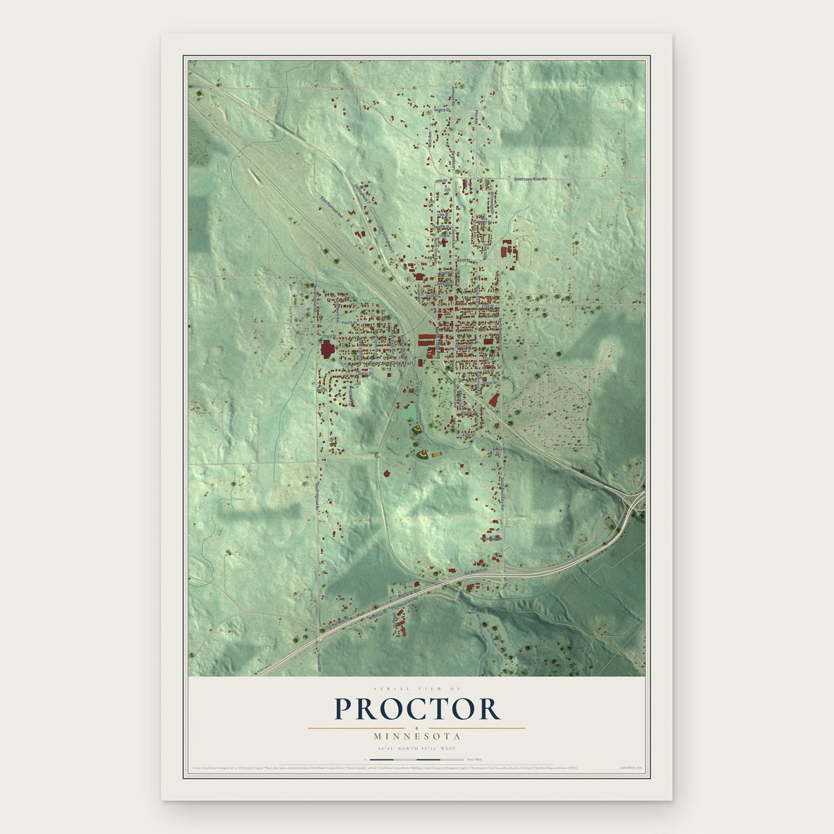 Proctor, Minnesota map print, the full design