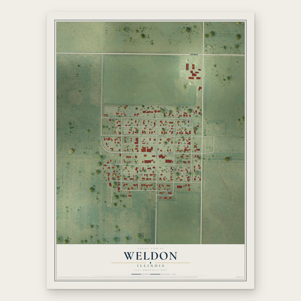 Weldon, Illinois map print, the full design